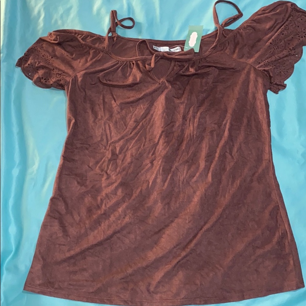 Brown off the shoulder shirt